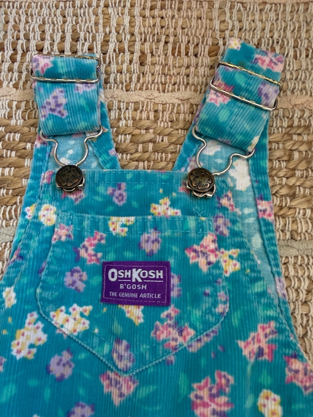 Vintage OshKosh B'gosh Teal Floral Corduroy Overalls - Picture 2 of 3